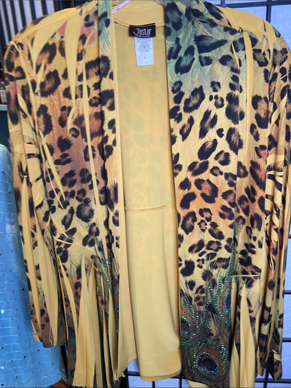 Just Cavalli Yellow Leopard-Print Fringe Blazer